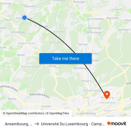 Ansembourg, Kapell to Université Du Luxembourg - Campus Kirchberg map