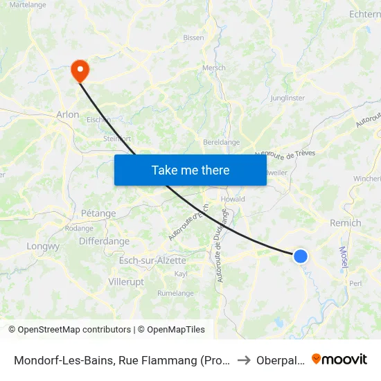 Mondorf-Les-Bains, Rue Flammang (Provisoire) to Oberpallen map