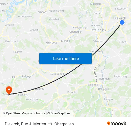 Diekirch, Rue J. Merten to Oberpallen map