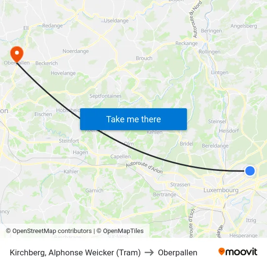 Kirchberg, Alphonse Weicker (Tram) to Oberpallen map