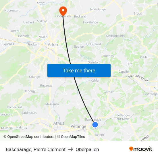 Bascharage, Pierre Clement to Oberpallen map