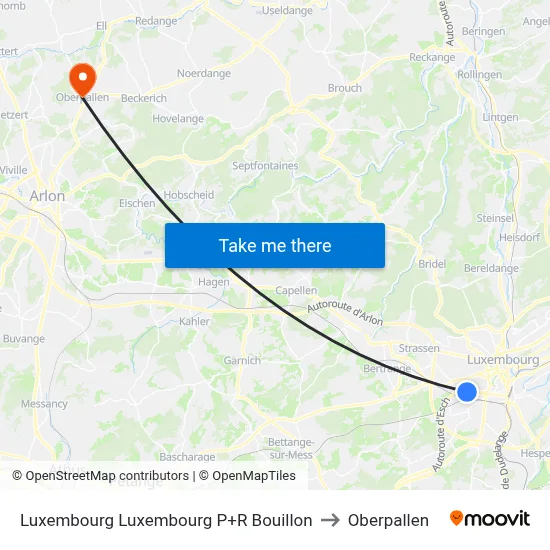 Luxembourg Luxembourg P+R Bouillon to Oberpallen map
