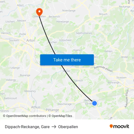 Dippach-Reckange, Gare to Oberpallen map