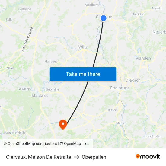 Clervaux, Maison De Retraite to Oberpallen map