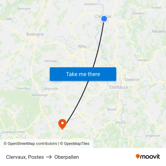 Clervaux, Postes to Oberpallen map