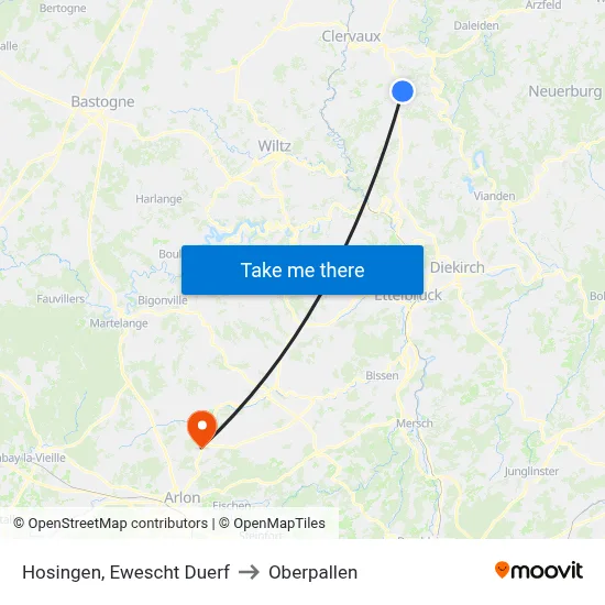 Hosingen, Ewescht Duerf to Oberpallen map