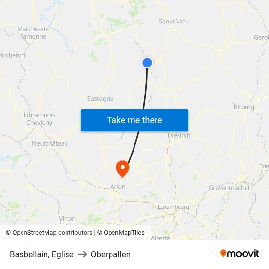 Basbellain, Eglise to Oberpallen map