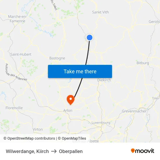 Wilwerdange, Kiirch to Oberpallen map