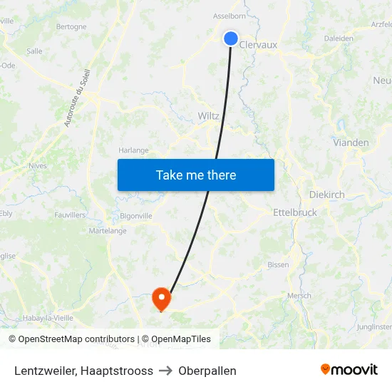Lentzweiler, Haaptstrooss to Oberpallen map