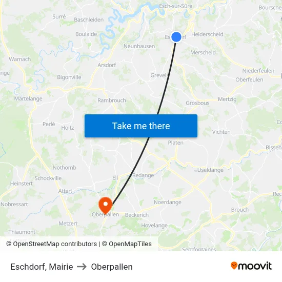 Eschdorf, Mairie to Oberpallen map