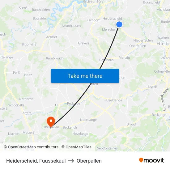 Heiderscheid, Fuussekaul to Oberpallen map