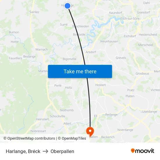 Harlange, Bréck to Oberpallen map