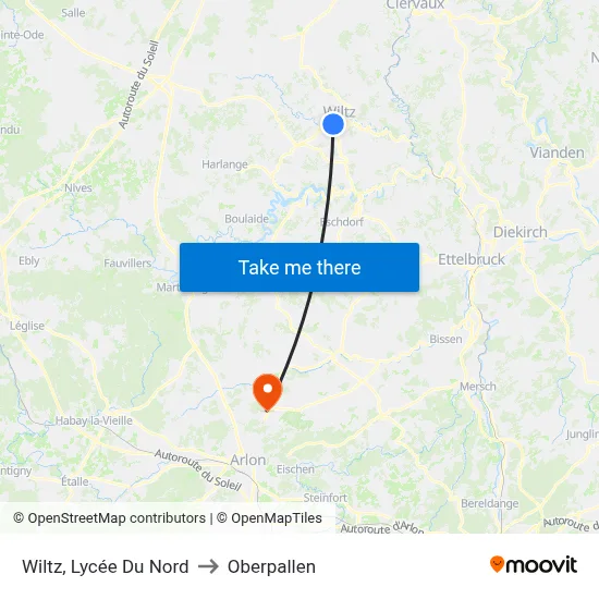 Wiltz, Lycée Du Nord to Oberpallen map