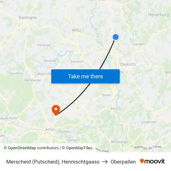 Merscheid (Putscheid), Hennischtgaass to Oberpallen map