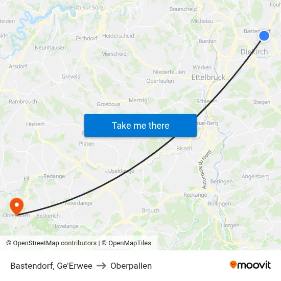 Bastendorf, Ge'Erwee to Oberpallen map