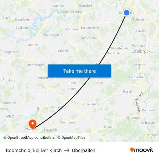 Bourscheid, Bei Der Kiirch to Oberpallen map