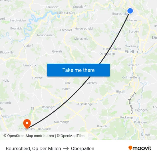 Bourscheid, Op Der Millen to Oberpallen map