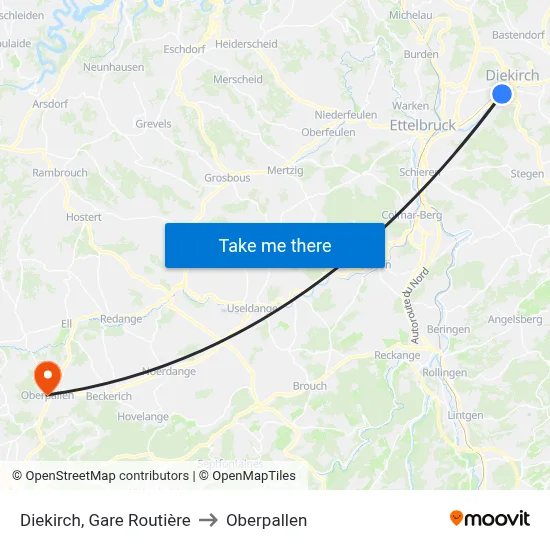 Diekirch, Gare Routière to Oberpallen map