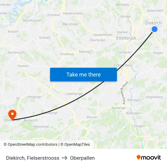 Diekirch, Fielserstrooss to Oberpallen map
