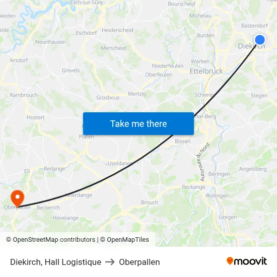 Diekirch, Hall Logistique to Oberpallen map