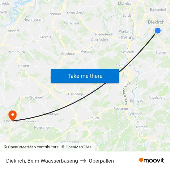 Diekirch, Beim Waasserbaseng to Oberpallen map