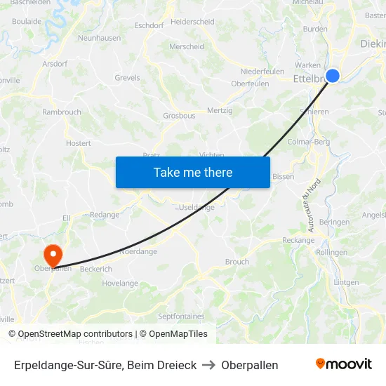 Erpeldange-Sur-Sûre, Beim Dreieck to Oberpallen map