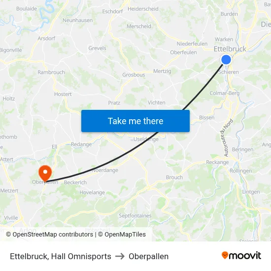 Ettelbruck, Hall Omnisports to Oberpallen map