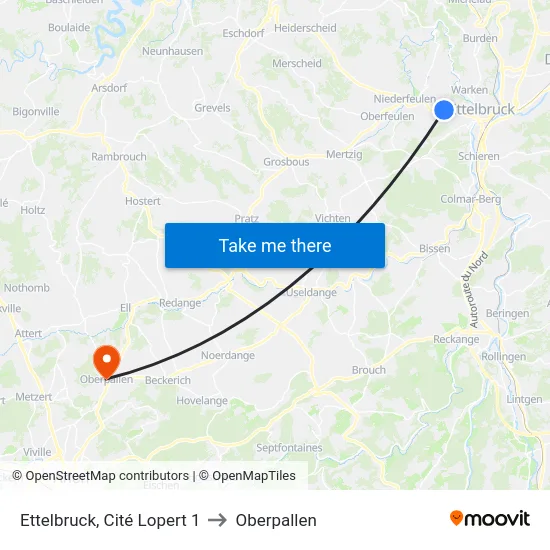 Ettelbruck, Cité Lopert 1 to Oberpallen map
