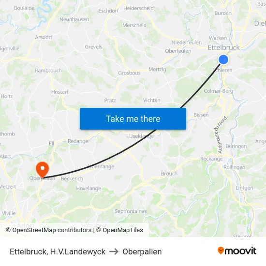 Ettelbruck, H.V.Landewyck to Oberpallen map