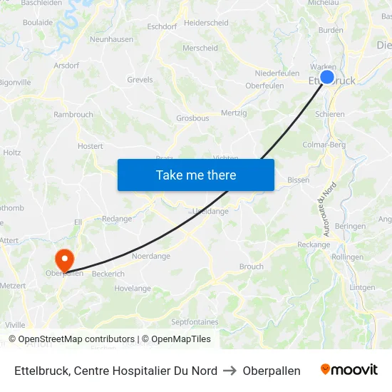 Ettelbruck, Centre Hospitalier Du Nord to Oberpallen map