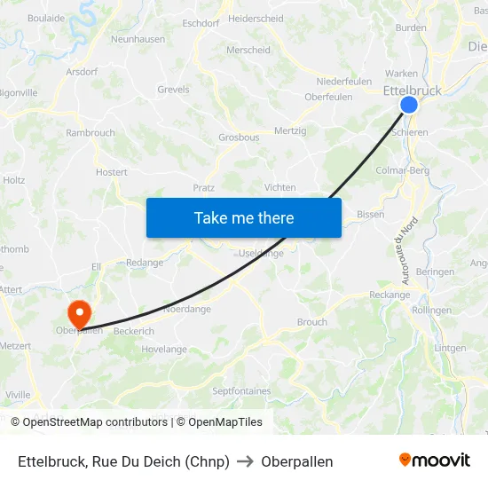 Ettelbruck, Rue Du Deich (Chnp) to Oberpallen map