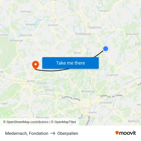 Medernach, Fondation to Oberpallen map