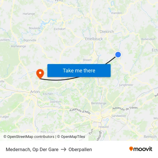 Medernach, Op Der Gare to Oberpallen map