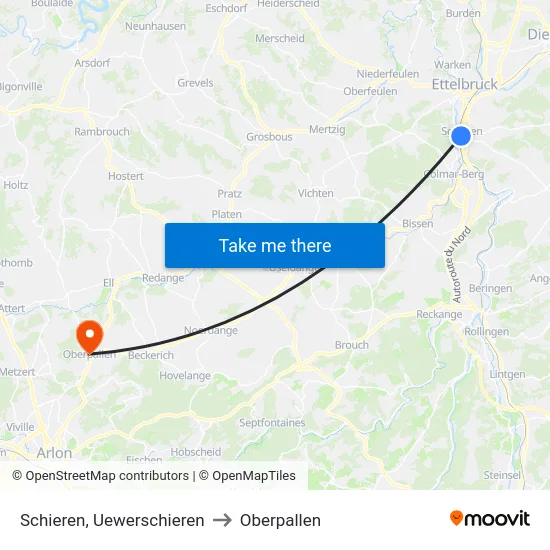 Schieren, Uewerschieren to Oberpallen map