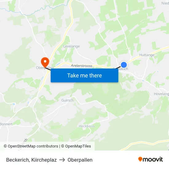 Beckerich, Kiircheplaz to Oberpallen map