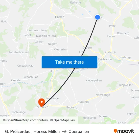 G. Préizerdaul, Horass Millen to Oberpallen map
