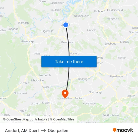 Arsdorf, AM Duerf to Oberpallen map