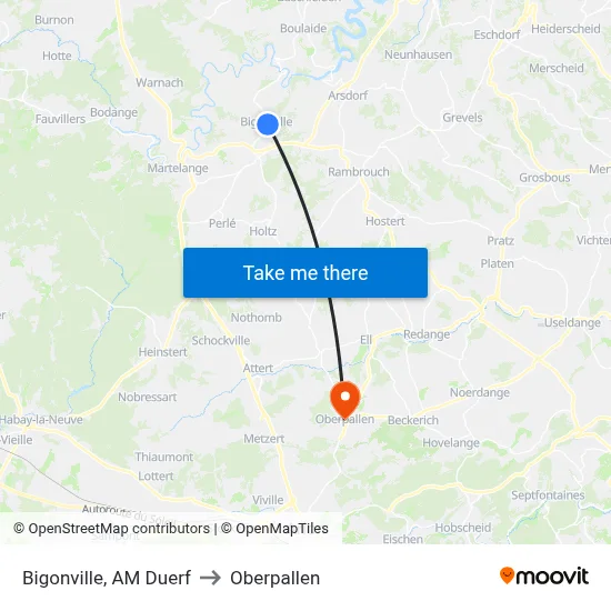 Bigonville, AM Duerf to Oberpallen map