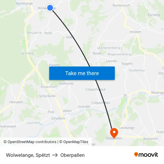 Wolwelange, Spëtzt to Oberpallen map