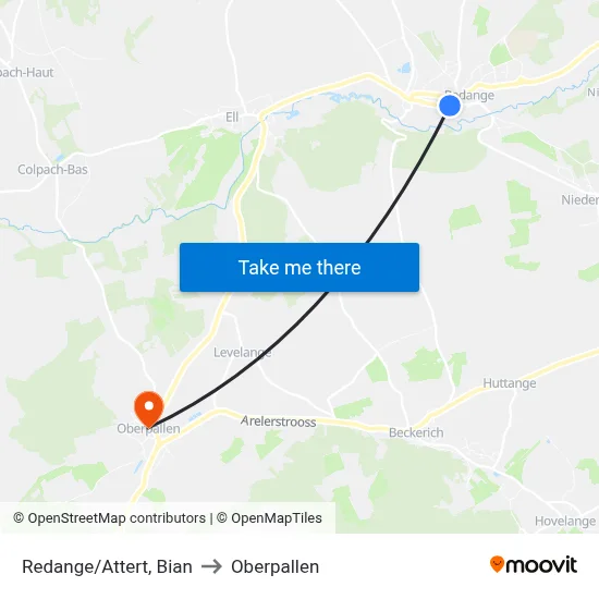 Redange/Attert, Bian to Oberpallen map