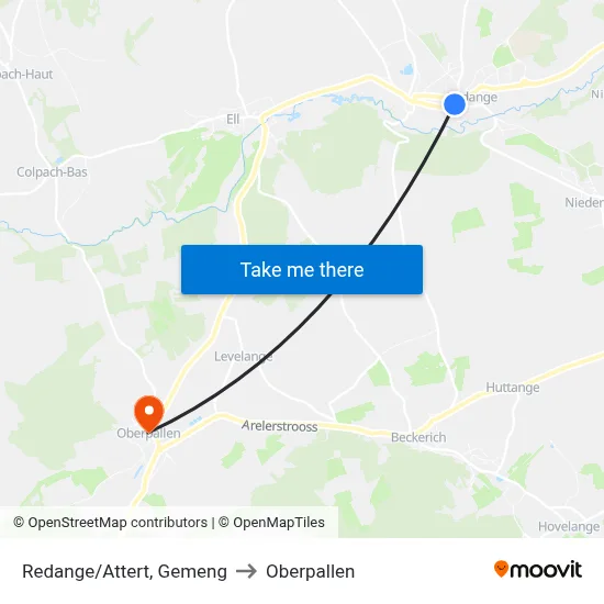 Redange/Attert, Gemeng to Oberpallen map