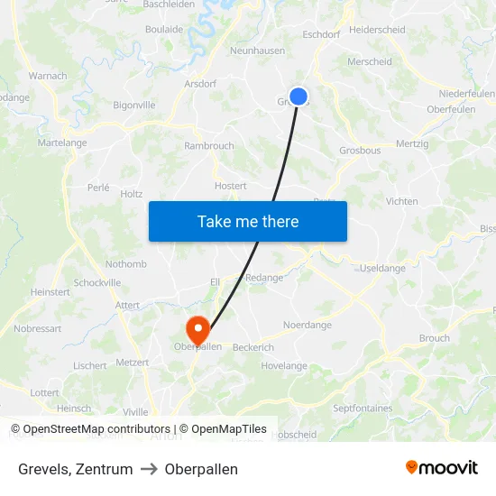 Grevels, Zentrum to Oberpallen map