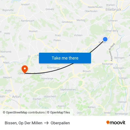 Bissen, Op Der Millen to Oberpallen map