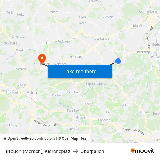 Brouch (Mersch), Kiercheplaz to Oberpallen map