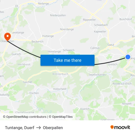 Tuntange, Duerf to Oberpallen map