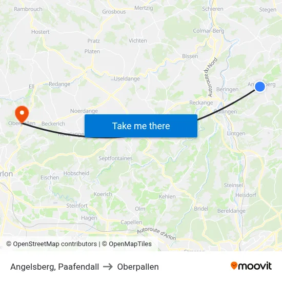 Angelsberg, Paafendall to Oberpallen map