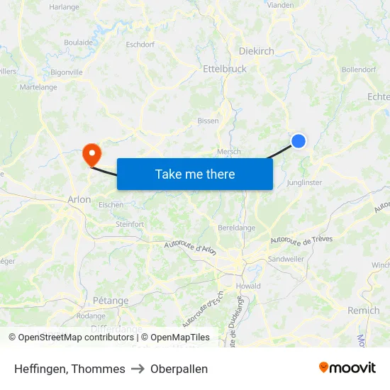 Heffingen, Thommes to Oberpallen map