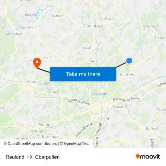 Reuland to Oberpallen map