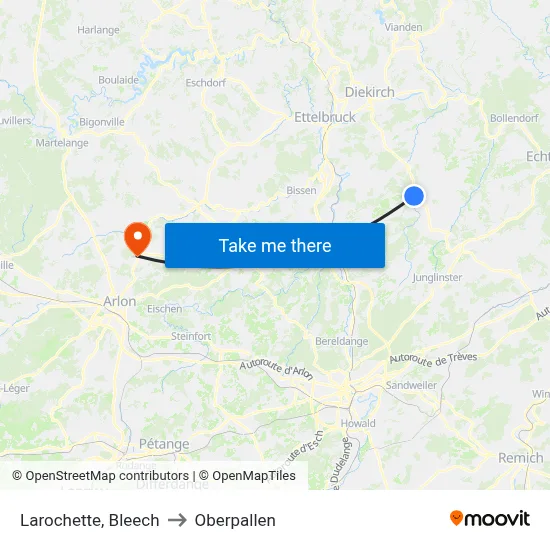 Larochette, Bleech to Oberpallen map