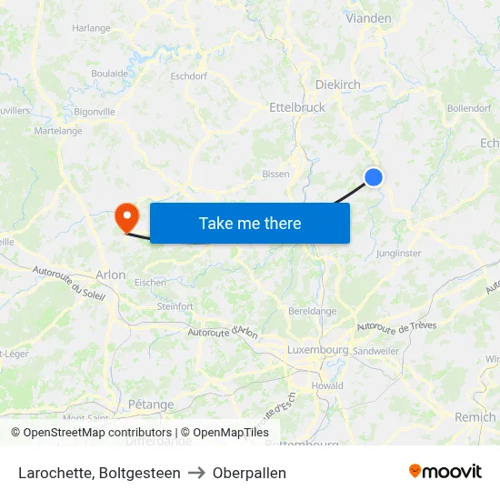 Larochette, Boltgesteen to Oberpallen map